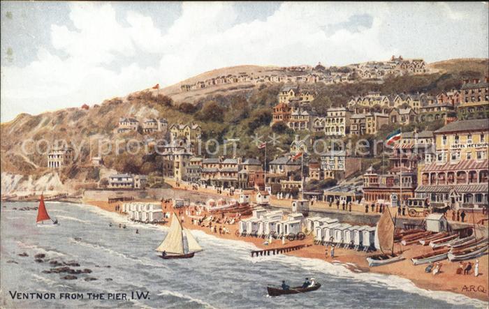 Ventnor Isle of Wight View from the Pier Beach Water Colour Drawing AR Quinton K