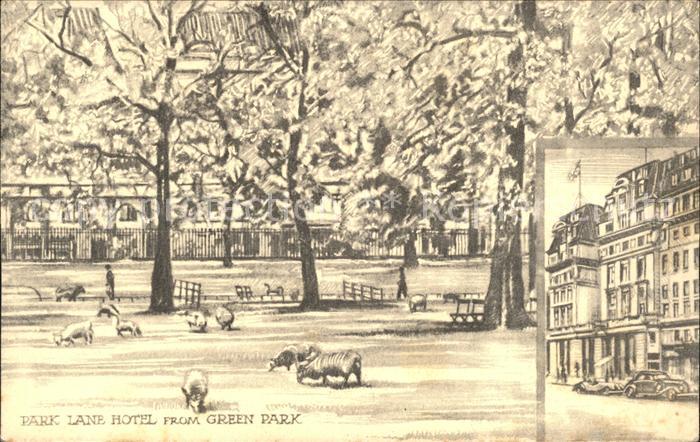 London Park Lane Hotel from Green Park Kuenstlerkarte