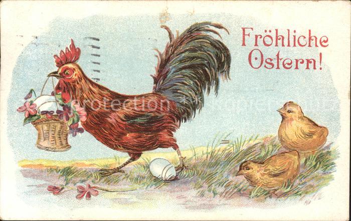 Ostern Easter Paques Hahn Küken Eier Korn Blumen Litho