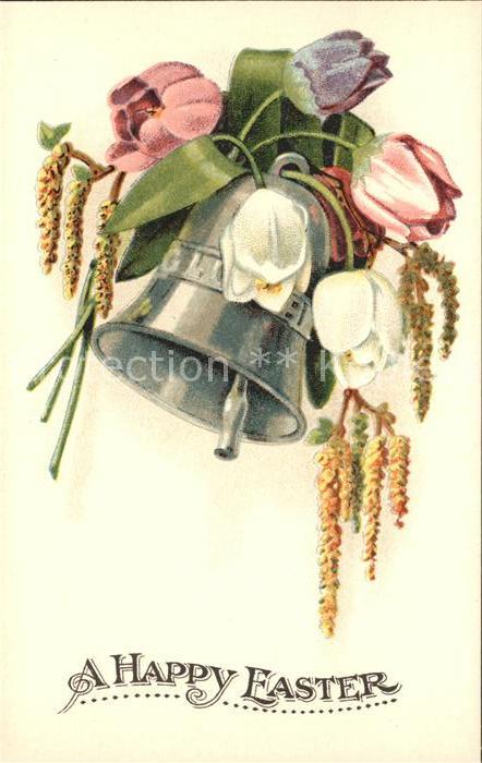 Kirchenglocke Churchbell Cloche Eglise Tulpen Hasel Ostern Litho