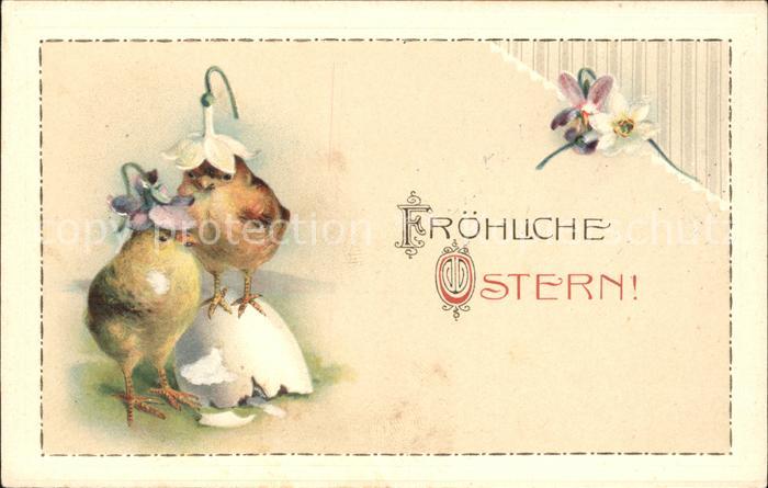Ostern Easter Paques Kueken Veilchen Litho