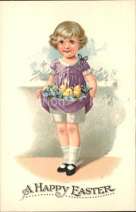 Ostern Easter Paques Kueken Kind Vergissmeinnicht Litho