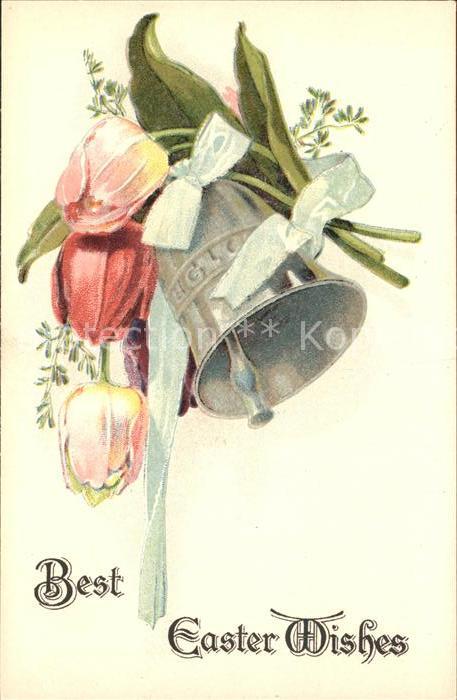 Kirchenglocke Churchbell Cloche Eglise Ostern Tulpen Litho