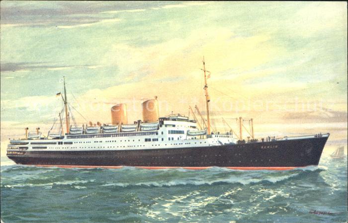 Dampfer Oceanliner MS Berlin Künstlerkarte