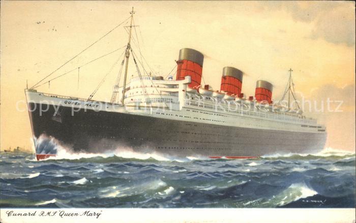 Dampfer Oceanliner R.M.S. Queen Mary Künstlerkarte