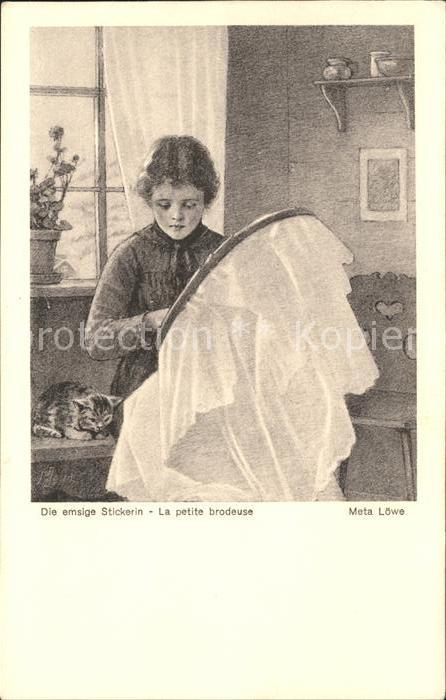 Loewe Meta Die emsige Stickerin Nr. 148 Stickrahmen Katze