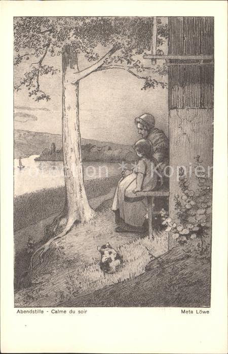 Loewe Meta Abendstille Nr. 9 Mutter Kind Katze See Baum