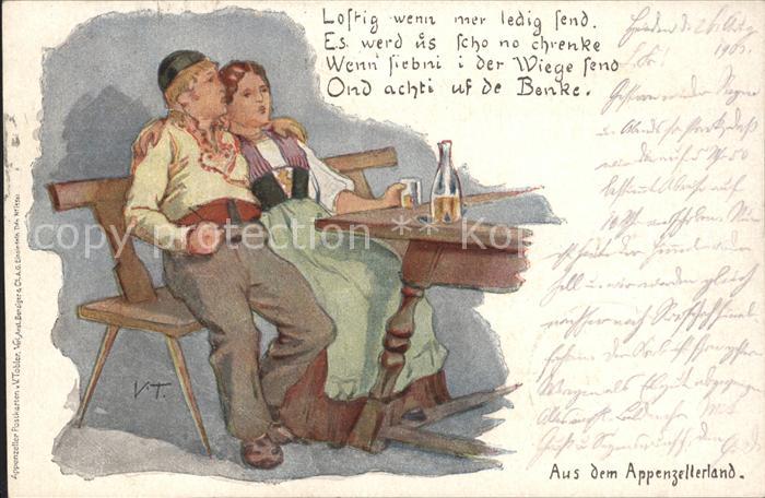 Tobler Viktor V.T. Appenzellerland Paar Trachten Pfeife Wein