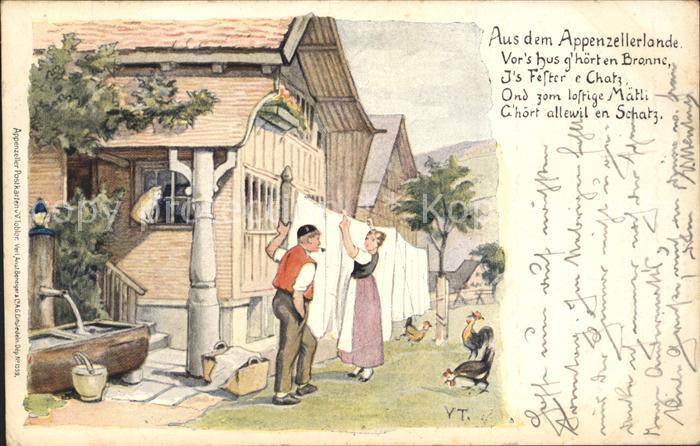 Tobler Viktor V.T. Appenzellerland Waeschelein Gedicht Katze Holztrog Huehner