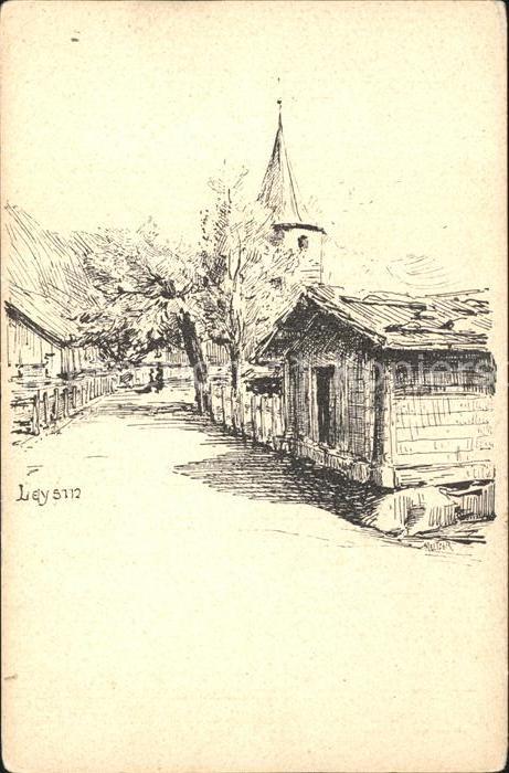 Leysin Dorfpartie Zeichnung