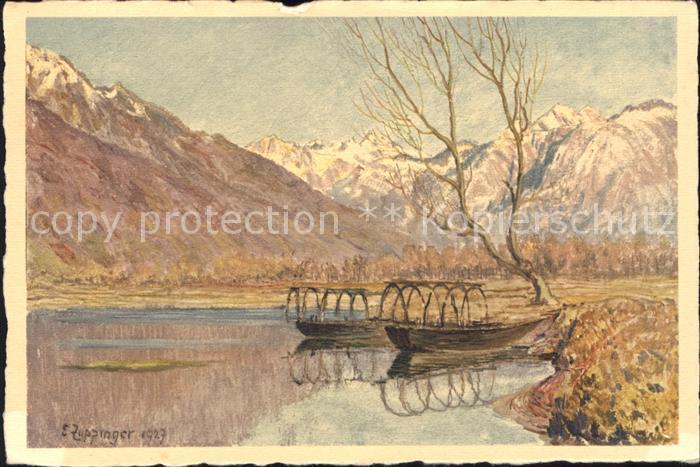 Magadino Kuenstlerkarte See Boote Berge