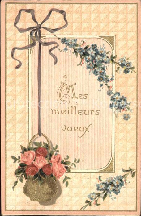 Rosen Vergissmeinnicht Glückwunsch Litho