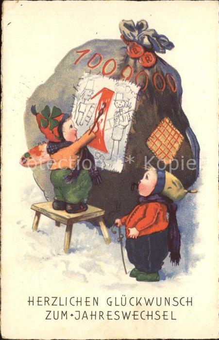 Neujahr Kinder Geldsack Zeichnung Farbpalette Kleeblatt