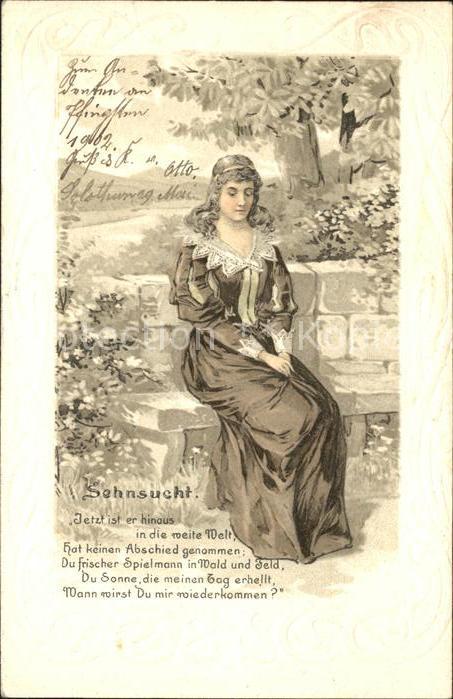 Gedicht auf AK Sehnsucht Frau Litho