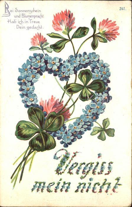 Kleeblatt Cloverleaf Trebol Trefle Vergissmeinnicht Herz Gedicht Litho