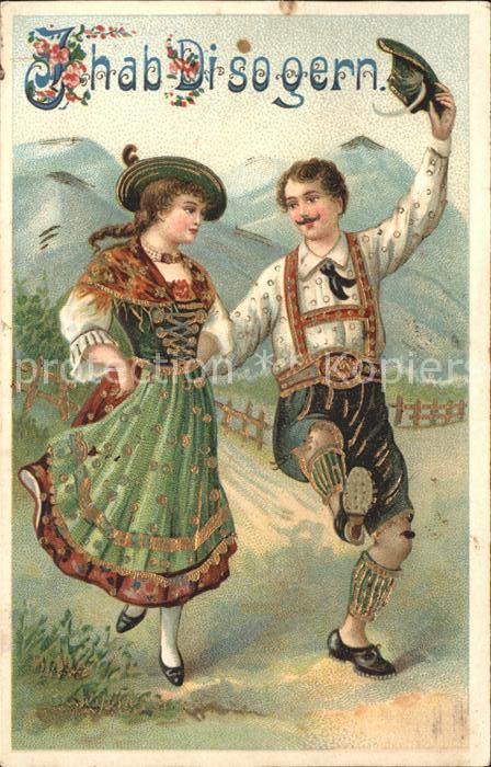 Tanz Taenzer Paar Trachten Litho