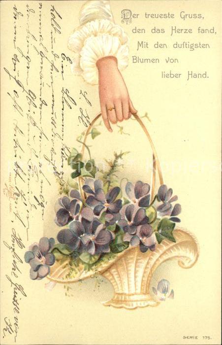 Blumen Veilchen Korb Hand Gedicht Litho