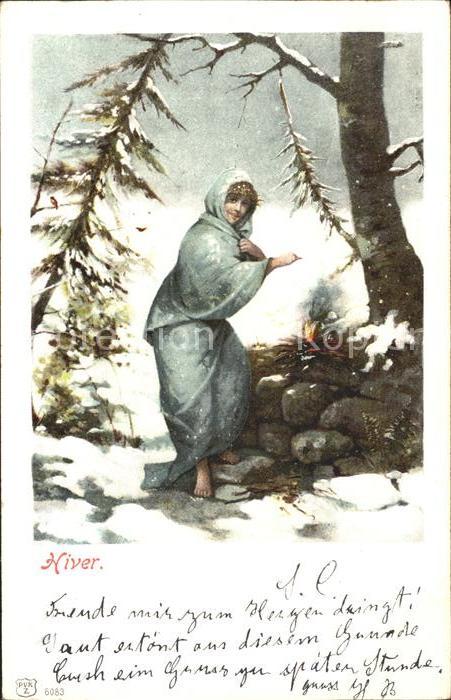 Jahreszeiten Hiver Winter Frau Lagerfeuer