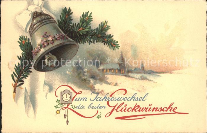 Kirchenglocke Churchbell Cloche Eglise Neujahr Uhr Litho
