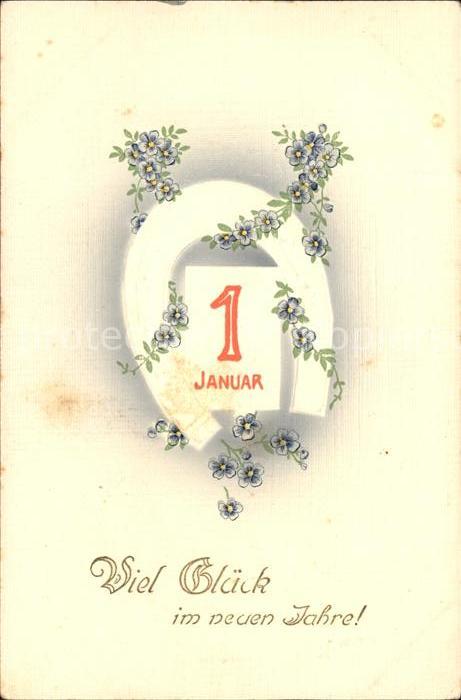 Neujahr 1. Januar Gkueck Hufeisen Blumen