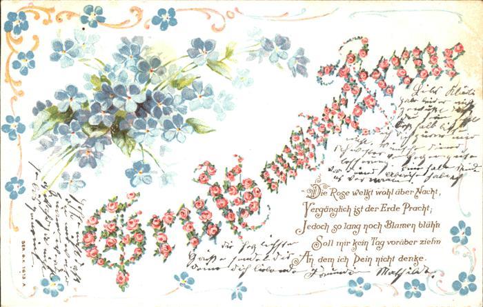 Blumen Vergissmeinnicht Rosen Gedicht Litho