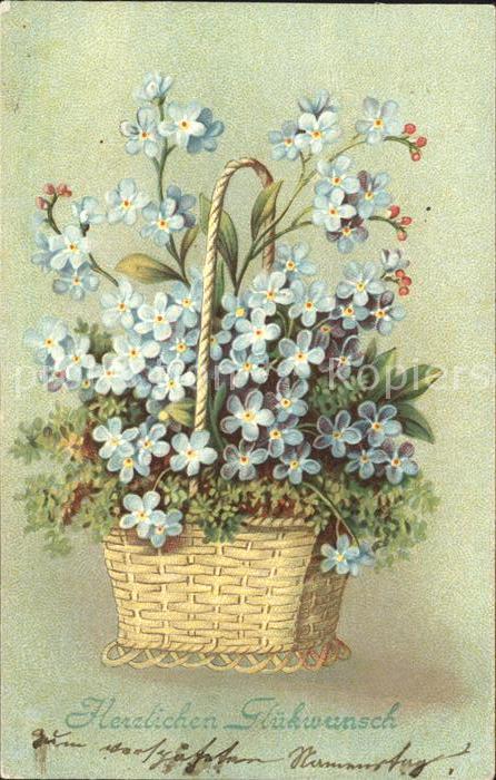 Glueckwunsch Vergissmeinnicht Korb Litho