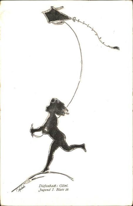 Scherenschnitt Schattenbildkarte Diefenbach Goettliche Jugend 1. Blatt 18 Drache