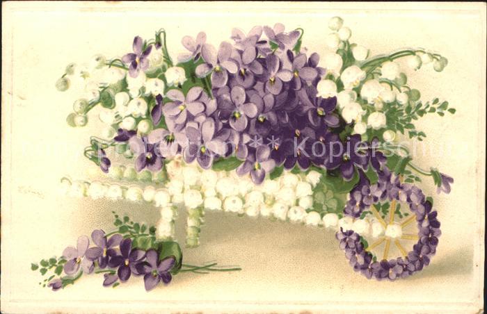 Maigloeckchen Veilchen Schubkarre Litho