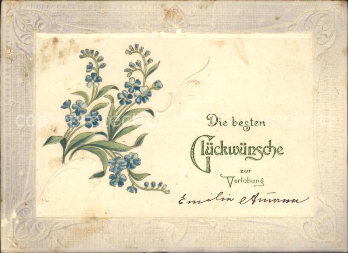 Glueckwunsch Verlobung Blumen Litho