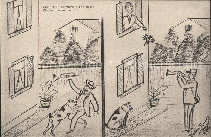 Kuenstlerkarte Julius Rüegg Uniformierung Vorher und H
