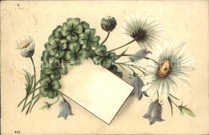 Kleeblatt Cloverleaf Trebol Trefle Margeriten Glockenblumen Litho