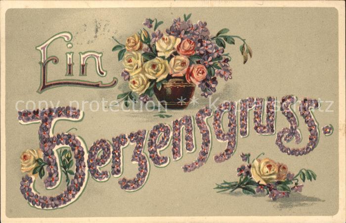 Blumengruesse Rosen Veilchen Litho