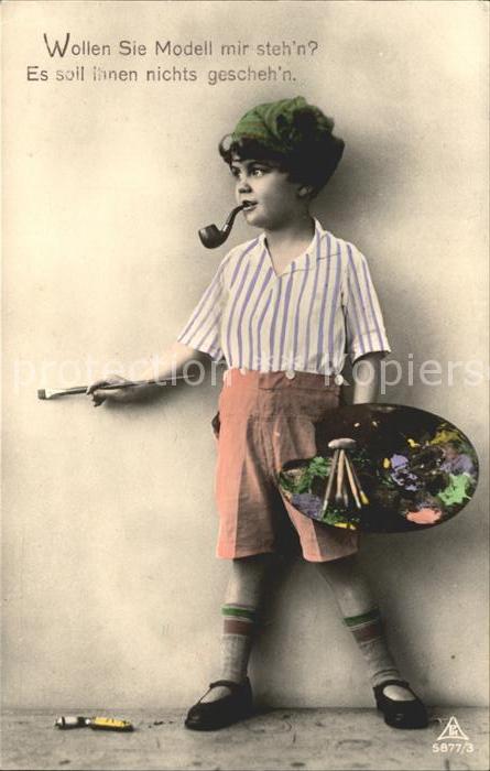 Foto PH Nr. 5877/3 Kind Pfeife Pinsel Farbpalette