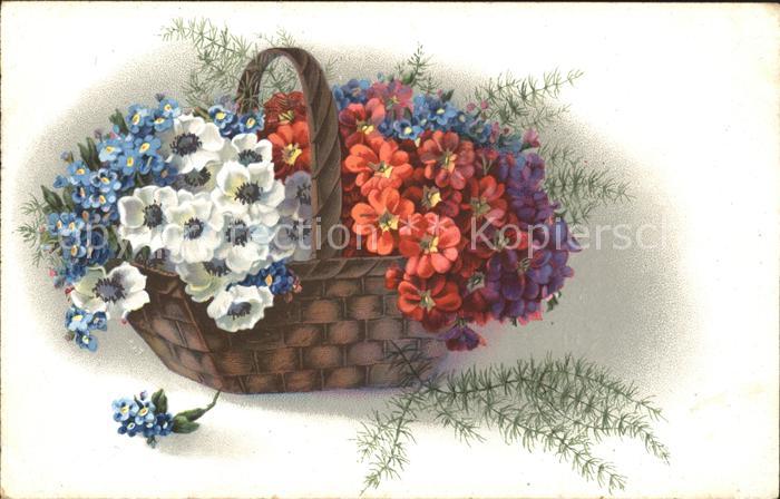 Verlag Wenau Delila Nr. 1478 Primeln Vergissmeinnicht Korb Litho