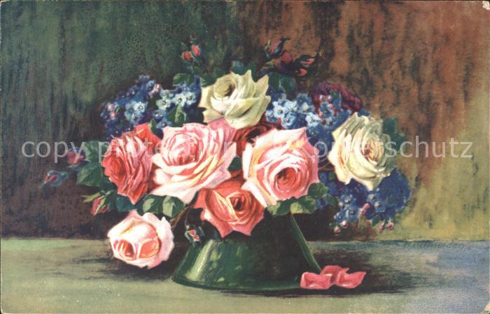 Verlag Wenau Delila Nr. 1978 Rosen Vergissmeinnicht Vase