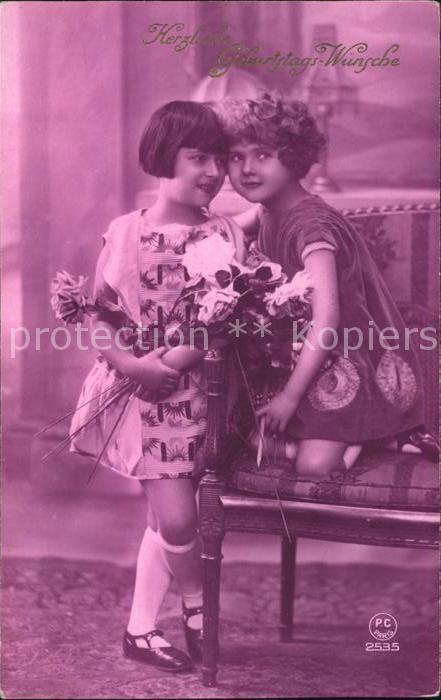 Foto PC Paris Nr. 2535 Kinder Blumen Glückwunsch Geburtst