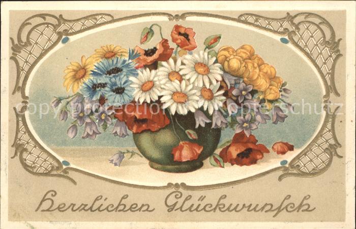 Glueckwunsch Kornblumen Mohnblumen Margeriten Trollb