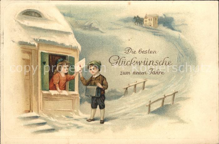 Postbote Brieftraeger Brief Neujahr Kinder Brief Litho
