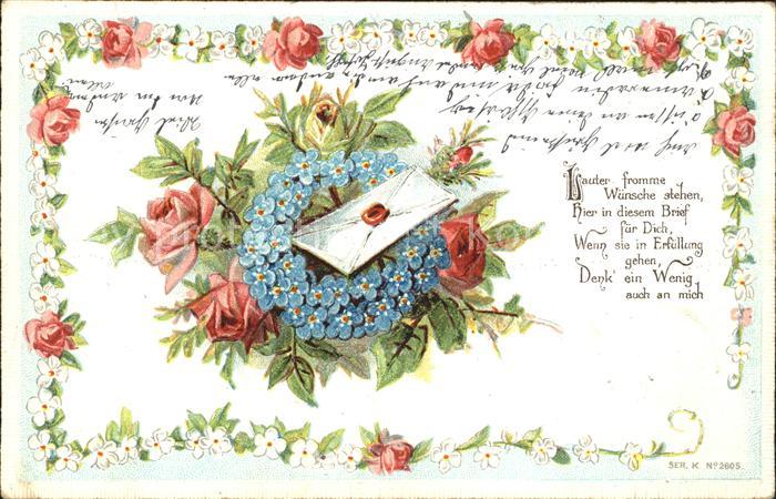 Rosen Vergissmeinnicht Brief Gedicht Litho Ba