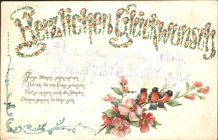 Voegel Rosen Glueckwunsch Gedicht Litho