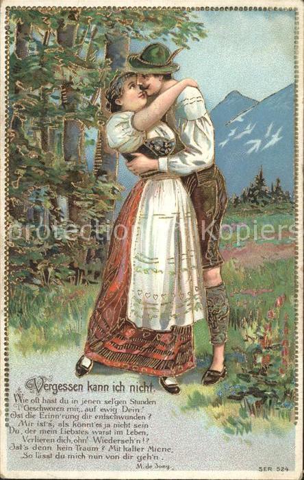 Poesie Gedicht Vergessen kann ich nicht Paar Trachten Litho