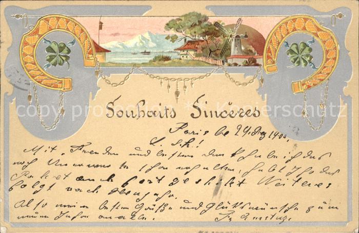 Hufeisen Kleeblaetter Windmuehle Litho