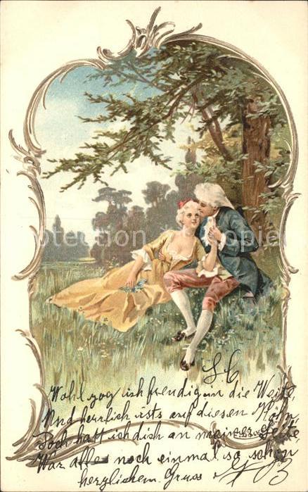 Doecker E. Serie 56 Unter Baeumen Paar Litho