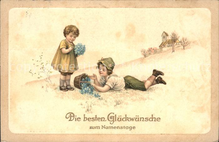 Namenstag Namenskarte Kinder Blumen Litho
