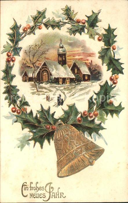 Kirchenglocke Churchbell Cloche Eglise Stechpalme Kirche Neujahr Litho