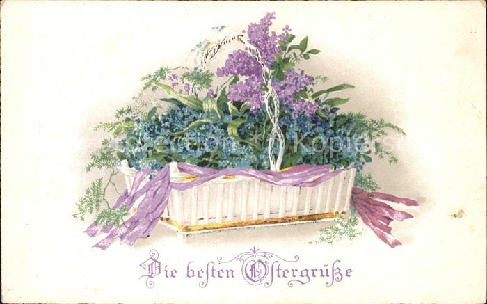 Ostern Easter Paques Flieder Vergissmeinnicht Korb Litho