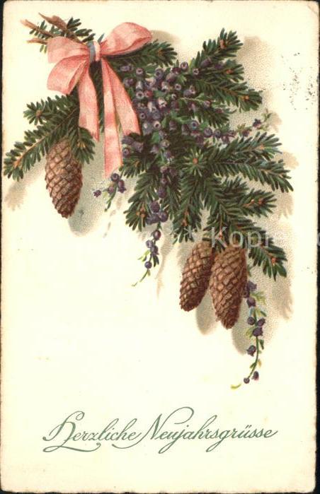Tannenzapfen Neujahr Litho