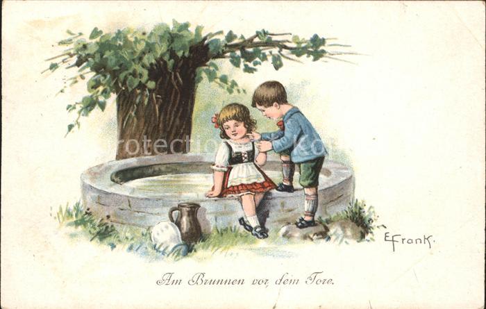 Kinder Child Enfants Am Brunnen vor dem Tor Künstlerkarte E.
