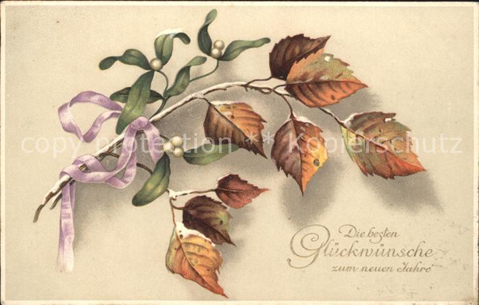 Neujahr Mistel Blätter Litho