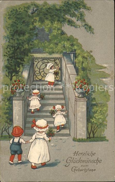 Kinder Child Enfants Geburtstag Treppe Blumen